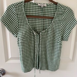 Madewell Green and White Checked Blouse w/ short sleeves XXS